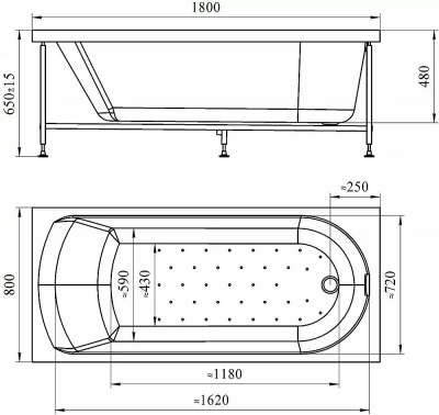 Акриловая ванна VANNESA Николь 180х80 с г/м Актив