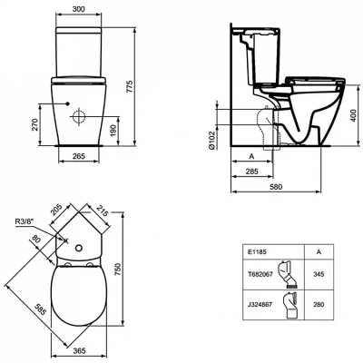 Унитаз напольный Ideal Standard Connect Space E119501 с бачком E797001 белый