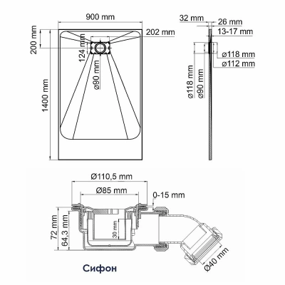 Душевой поддон WasserKraft Main 41T36 140х90 белый
