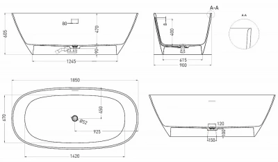 Ванна Salini Sofia S-Sense 102519GRH 185x90 белая/снаружи RAL глянцевая