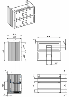 Тумба с раковиной LA FENICE Cubo Bianco TWIN 90 белая, столешница черная/ручки черные