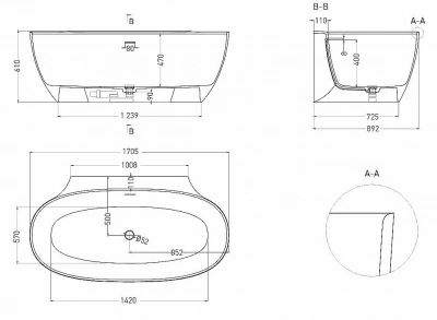 Ванна Salini Alda Wall S-Stone 101925MRF 170 белая/полностью RAL матовая