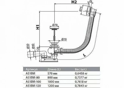 Слив-перелив для ванны AlcaPlast A51B-80