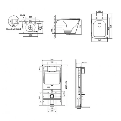 Унитаз SantiLine SL-5027MB+SL-04 безободковый, с инсталляцией, слив торнадо, с крышкой микролифт, черный матовый/кнопка черная матовая