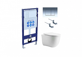 Унитаз с инсталляцией Aquatek Классик SET AQUATEK КЛАССИК cm-010 4в1 с кнопкой хром глянцевый, с крышкой микролифт, безободковый