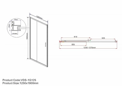 Душевая дверь Vincea Garda 125 VDS-1G125CLB стекло прозрачное/профиль черный