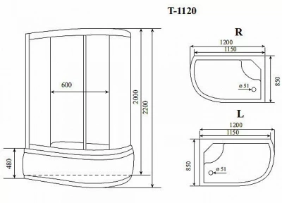 Душевая кабина Timo Comfort T 8820 120х85 правая матовая