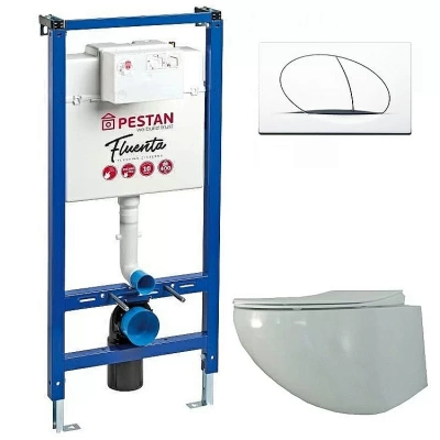 Унитаз с инсталляцией Pestan Fluenta Rimless SET40006661PW безободковый, с крышкой микролифт, кнопка белая