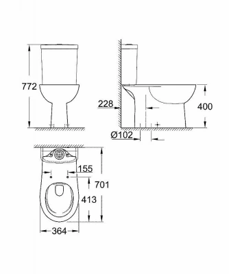 Унитаз Grohe Bau Ceramic 39429 437 безободковый, с бачком