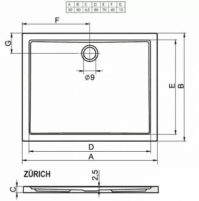 Душевой поддон Riho Zurich 270 90х80 D001013005 белый