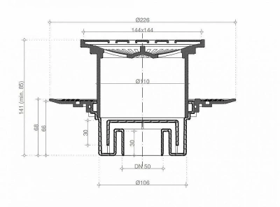 Душевой трап без рамки PESTAN Confluo Standard Vertical Square 15x15