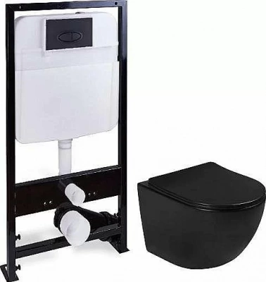 Унитаз подвесной SantiLine SL-5018MB+SL-03 безободковый, с инсталляцией, с крышкой микролифт, черный матовый