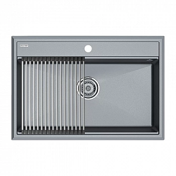 Кухонная мойка Paulmark STEPIA 80 + ролл-мат STEP PM117551-GRM+R375-BS серый металлик
