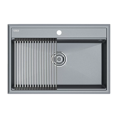 Кухонная мойка Paulmark STEPIA 80 + ролл-мат STEP PM117551-GRM+R375-BS серый металлик