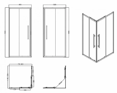 Душевой уголок Esbano ESF-80D1+120D2-C стекло прозрачное/профиль хром