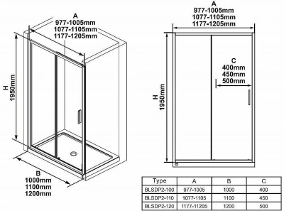 Душевая дверь Ravak BLIX SLIM BLSDP2-110 черный/Transparent