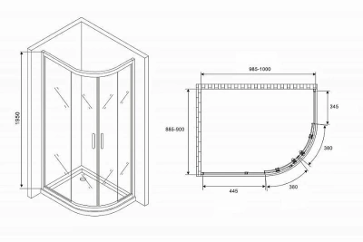 Душевой уголок ABBER Schwarzer Diamant AG01190B 100x90 стекло прозрачное/профиль черный