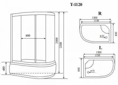 Душевая кабина Timo Standart T-6620 Black Правая