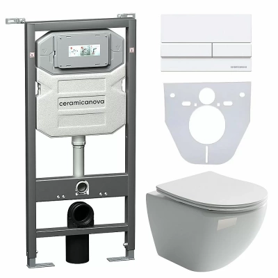 Унитаз подвесной Ceramica Nova Metropol CN4002_1002W_1000  безободковый, с крышкой микролифт, с инсталляцией и белой кнопкой