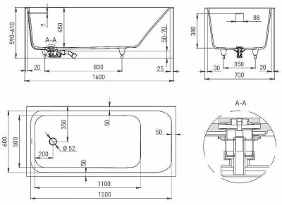 Ванна S-Stone Salini Orlanda Kit 102125M 160x70 матовая