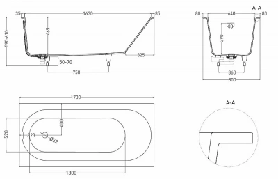 Ванна Salini Ornella KIT S-Sense 102414MRF 170х80 белая/полностью RAL матовая