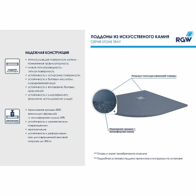 Душевой поддон RGW ST/R-G Stone Tray 16153099-02 90x90 графит