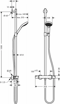 Смеситель для душа Hansgrohe Croma Select S SemiPipe Multi 27247400