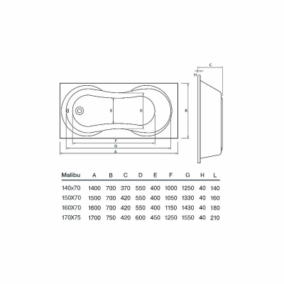 Ванна акриловая Koller Pool Malibu 140x70 MALIBU140х70 белая