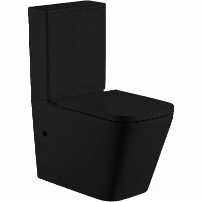 Унитаз-компакт SantiLine SL-5028MB безободковый, слив торнадо, с бачком, с крышкой микролифт, черный матовый