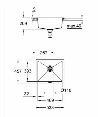 Кухонная мойка Grohe K700 31654AP0 черный гранит