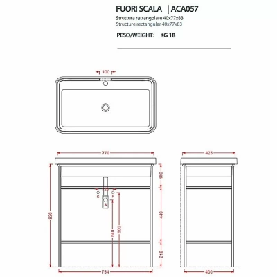Консоль с раковиной Artceram FUORI SCALA ACA057/TFL035/ACM040 60.5 черная