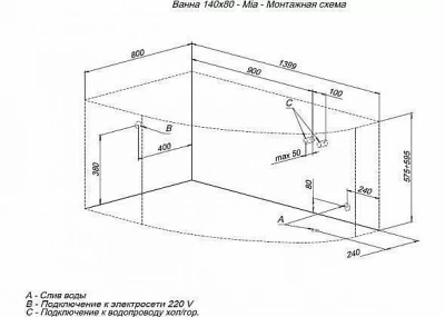 Ванна Aquanet Mia с г/м Energy 140x80 с к/с