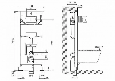 Инсталляция для унитаза BelBango BB001-120 с  черной кнопкой