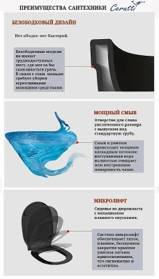 Унитаз подвесной CeruttiSpa ORLTER Aria MBF CT10017 безободковый, с крышкой микролифт, черный матовый