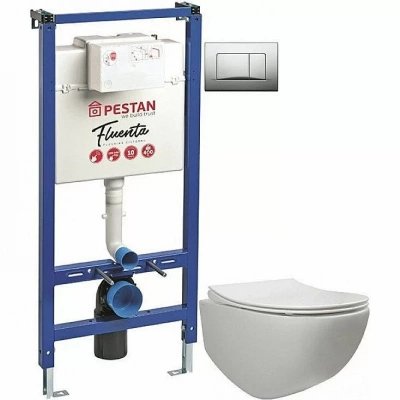 Унитаз с инсталляцией Pestan Fluenta Rimless SET40006661AM безободковый, с крышкой микролифт