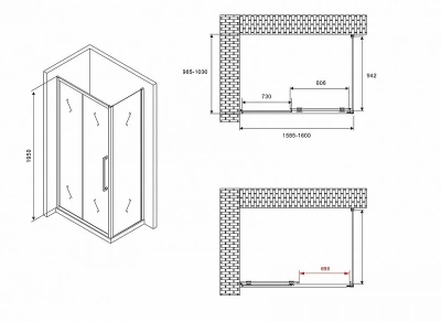 Душевой уголок ABBER Schwarzer Diamant AG30160BMH-S100BM 160х100 стекло матовое/профиль черный