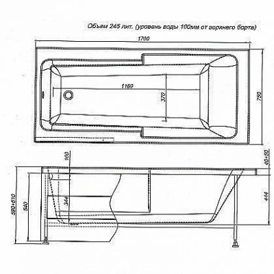Акриловая ванна Aquanet Taurus 170x75 к/с87