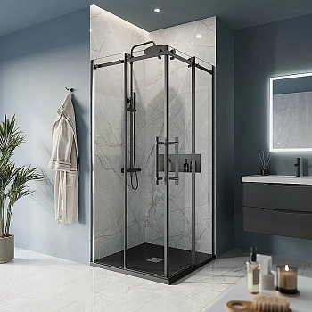 Душевой уголок BelBagno MARINO-A-2-100-C-NERO профиль черный матовый/стекло прозрачное
