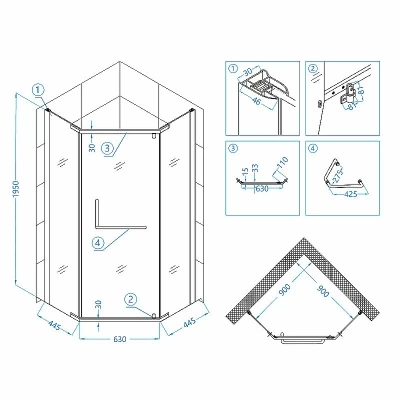 Душевой уголок RGW Passage PA-081B 90x90 35088199-14 стекло прозрачное/профиль черный