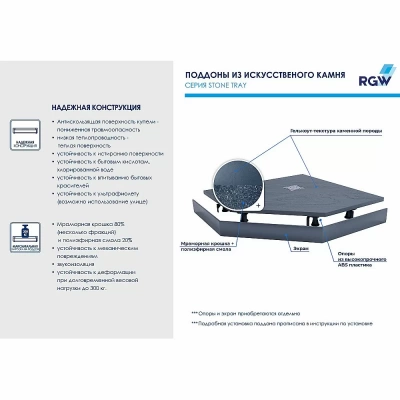 Душевой поддон RGW ST/T-G Stone Tray 16155100-02 100x100 графит