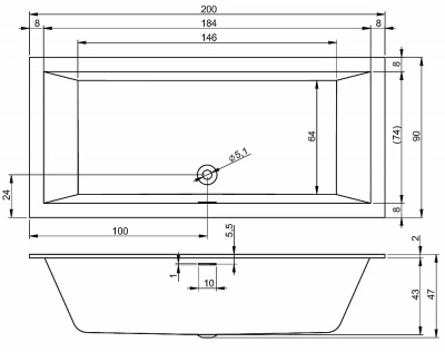 Акриловая ванна Riho Rething Cubic 200x90 B110001005 белая