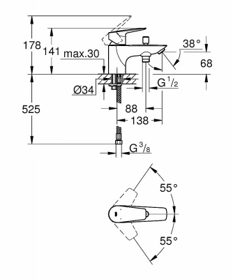 Смеситель для ванны Grohe BauEdge 23562001 хром