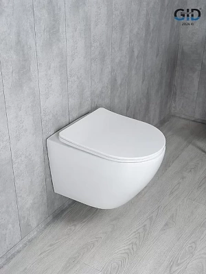 Унитаз подвесной Gid Tr2122TF белый, безободковый, с крышкой микролифт, слив торнадо