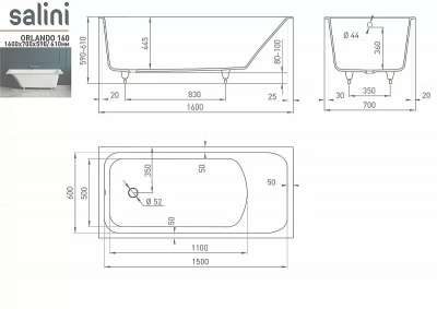 Ванна Salini Orlanda Kit S-Stone Solix 160х70 RAL матовая