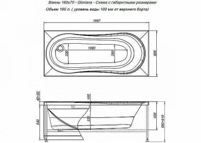 Ванна Aquanet Gloriana с г/м Sport 160x70 с к/с
