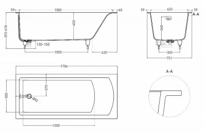 Ванна Salini Cascata KIT S-Sense 104313GRF 170x75 белая/полностью RAL глянцевая