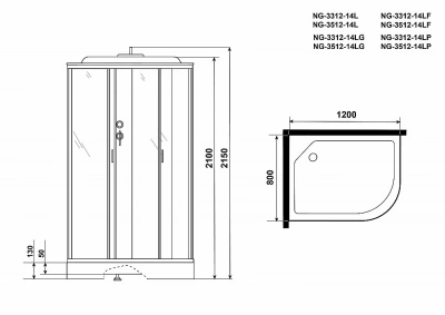 Душевая кабина Niagara Classic NG-3512-14LF 120х80