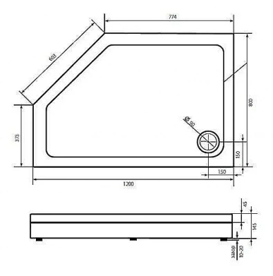 Душевой поддон Good Door Пента 120x80 правый белый