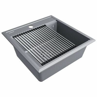 Кухонная мойка Paulmark STEPIA 50 + ролл-мат STEP PM115051-GRM+R375-BS серый металлик