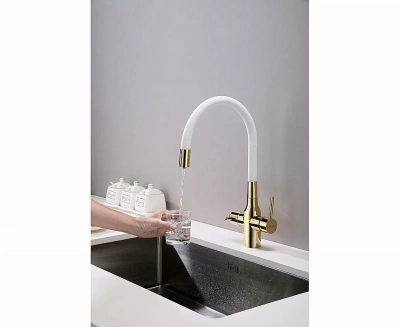 Смеситель для кухни Paulmark Salix Sa213419-Gw золото/белый